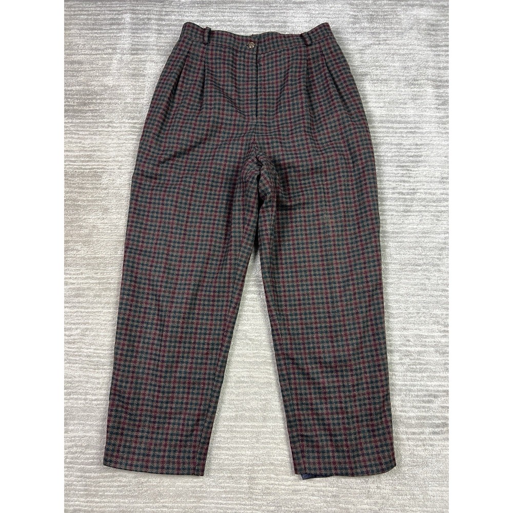 Sag Harbor Pants Womens 12 Multicolor‎ Plaid Wool Blend Straight Lined Casual